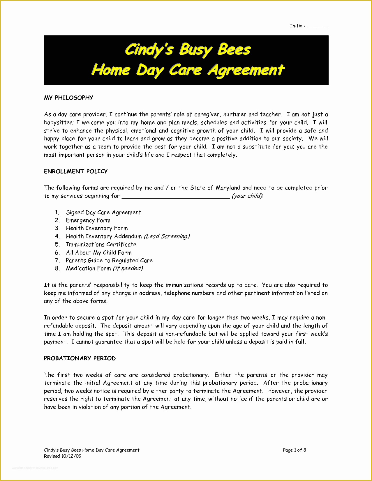 Daycare Contract Templates Free Of Daycare Contract Sample 2 by Nrk