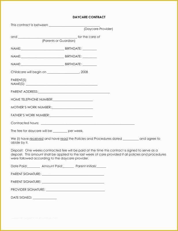 Daycare Contract Templates Free Of Daycare Contract Template