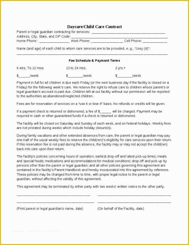 Daycare Contract Templates Free Of Daycare Contract Template