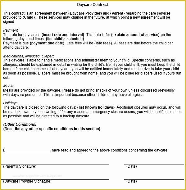 Daycare Contract Templates Free Of Daycare Contract Template