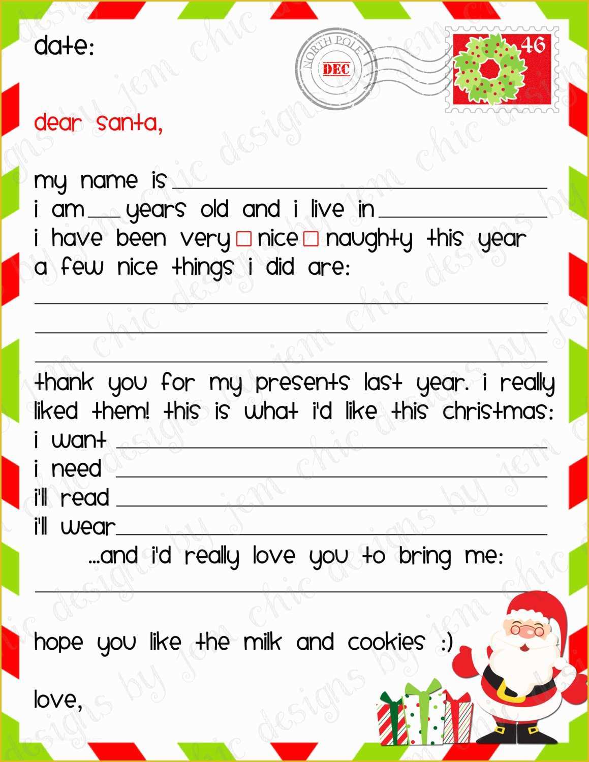 Dear Santa Letter Template Free Of Kids Christmas Wishlist Printable Dear Santa by