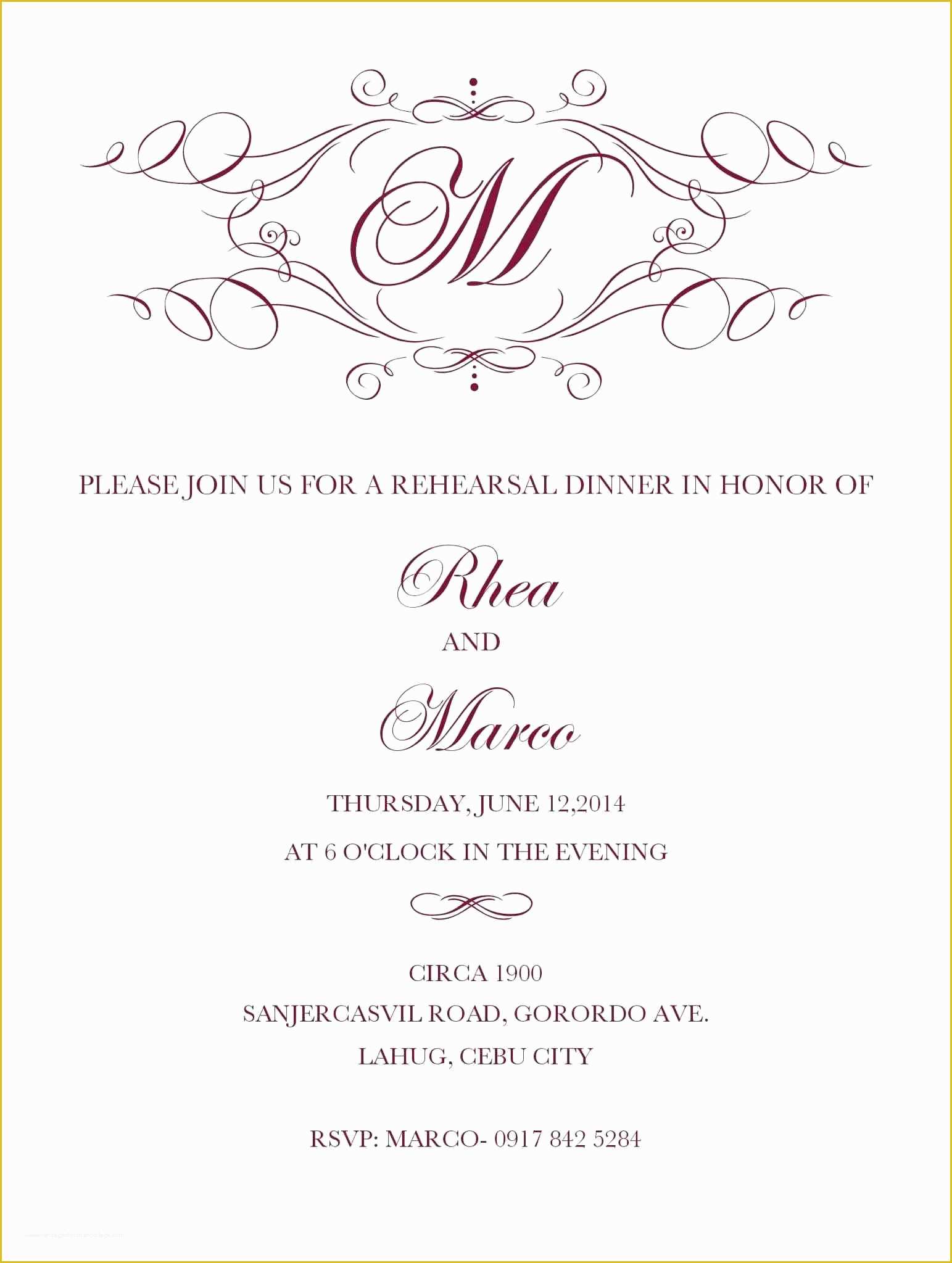 Dinner Invitation Templates Free Download Of Free Printable Rehearsal Dinner Invitation Templates Free