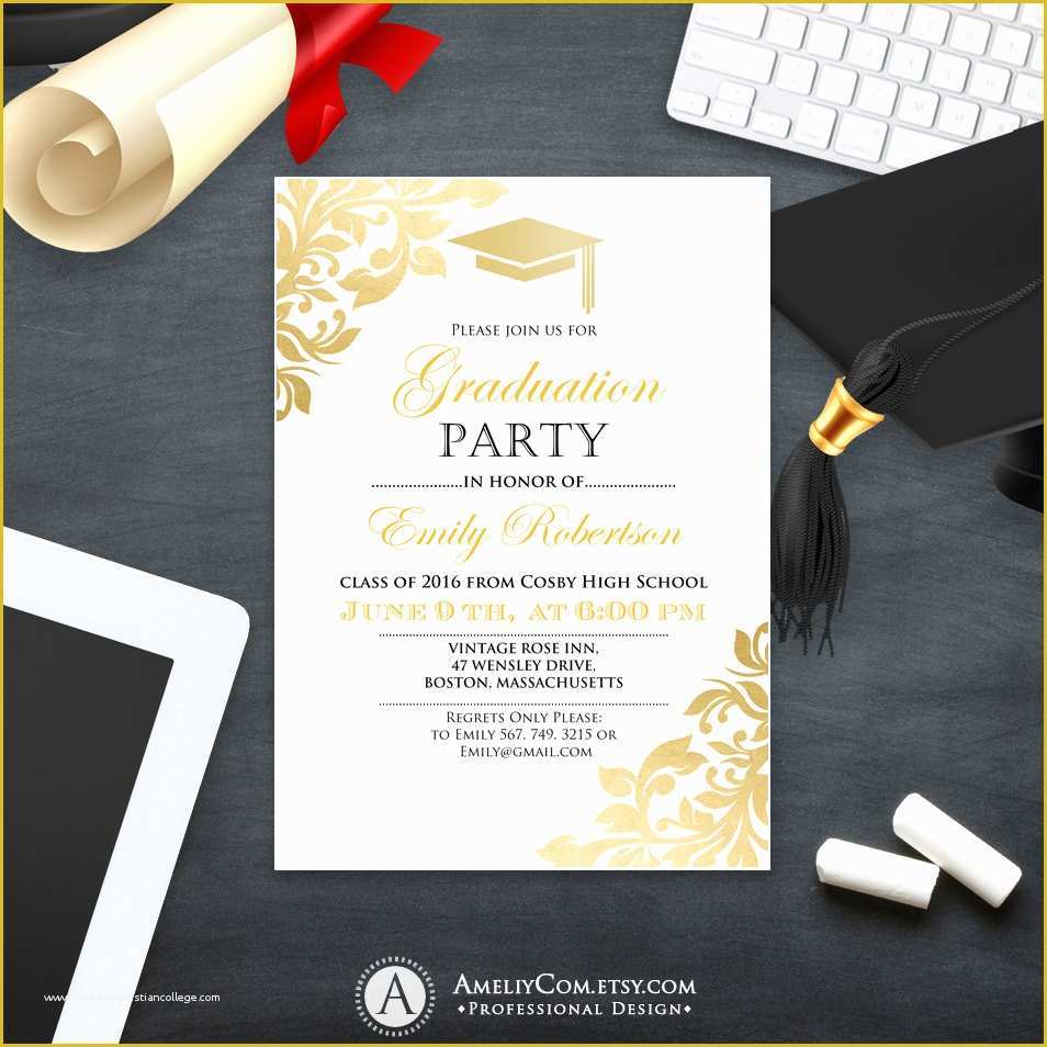 Diy Graduation Announcements Templates Free Of Graduation Party Invitation Template Printable Gold Foul Girl