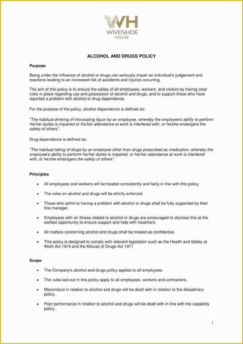 Drug and Alcohol Policy Template Free Of Drug and Alcohol Policy Template