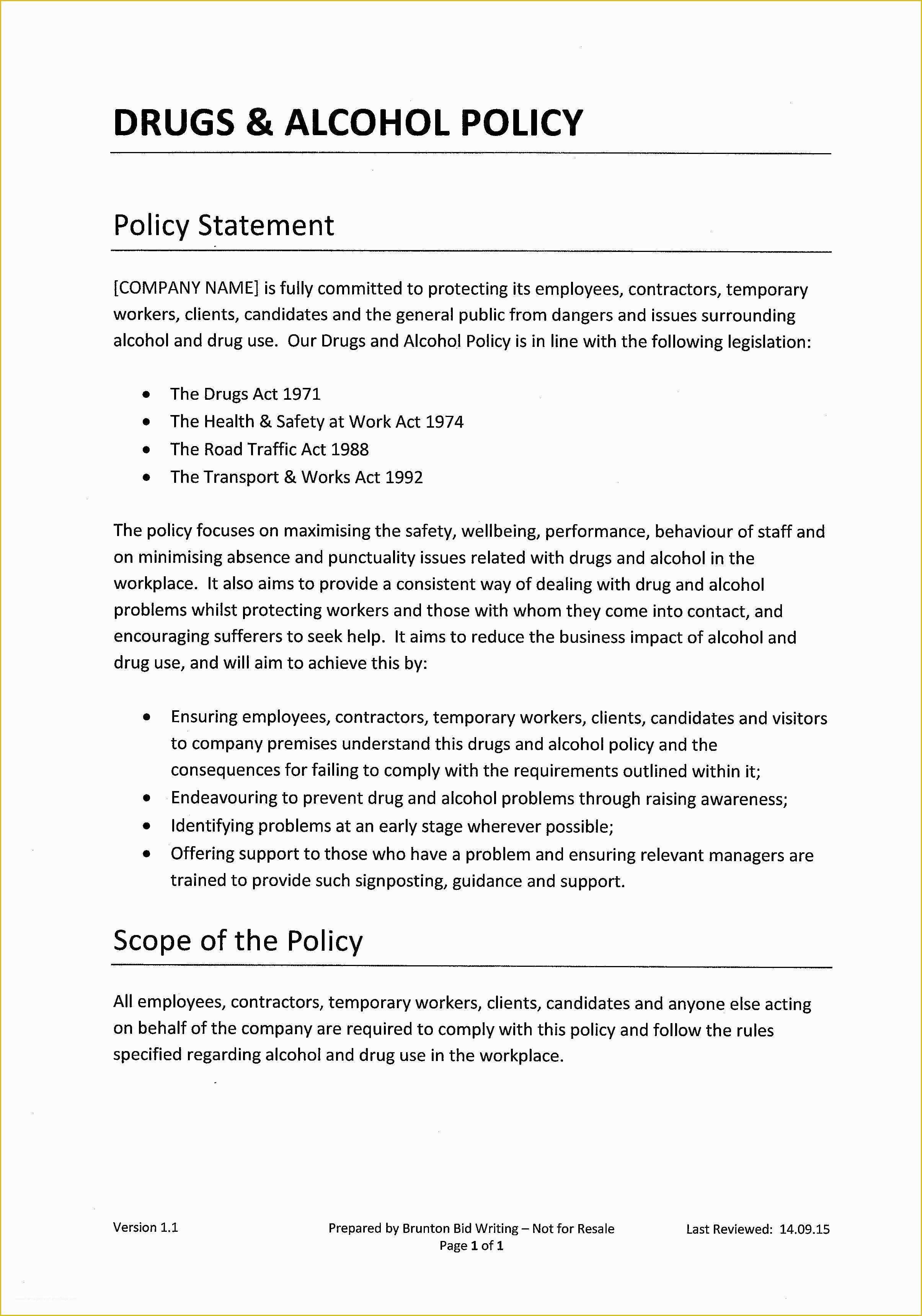 Drug and Alcohol Policy Template Free Of Drugs & Alcohol Policy Template