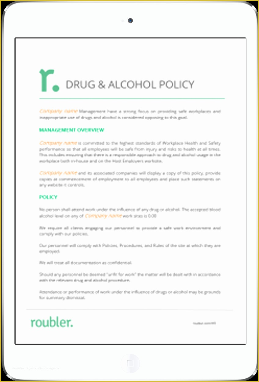 Drug and Alcohol Policy Template Free Of Free Drug &amp; Alcohol Template Download Roubler Resources