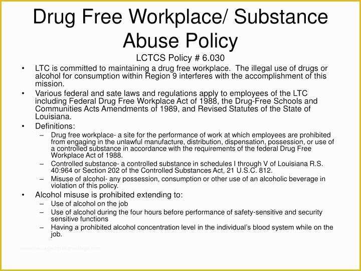 Drug and Alcohol Policy Template Free Of Ppt Drug Free Workplace Substance Abuse Policy Lctcs