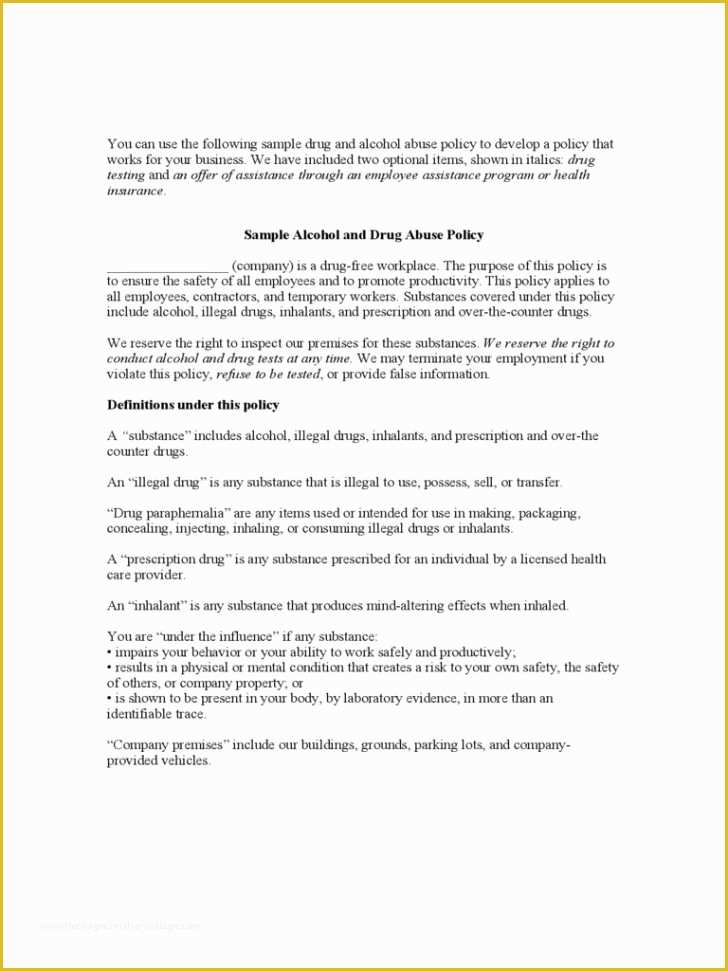 Drug and Alcohol Policy Template Free Of Template Drug and Alcohol Policy Template