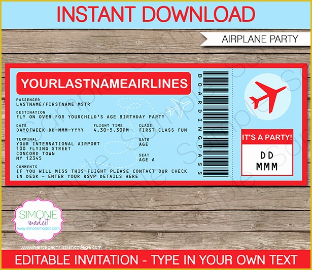 Editable Ticket Template Free Of Airplane Ticket Invitations Template