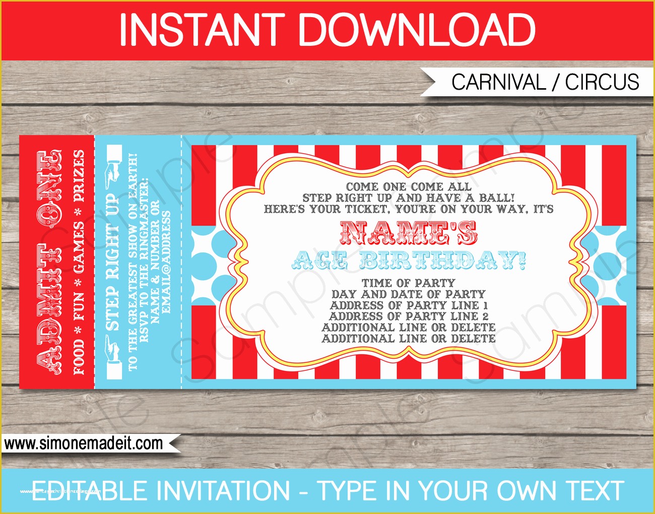 Editable Ticket Template Free Of Circus Ticket Invitation Template