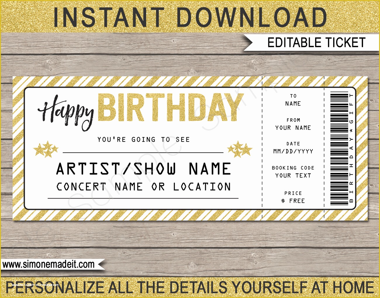 Editable Ticket Template Free Of Concert Ticket Birthday Gift Template