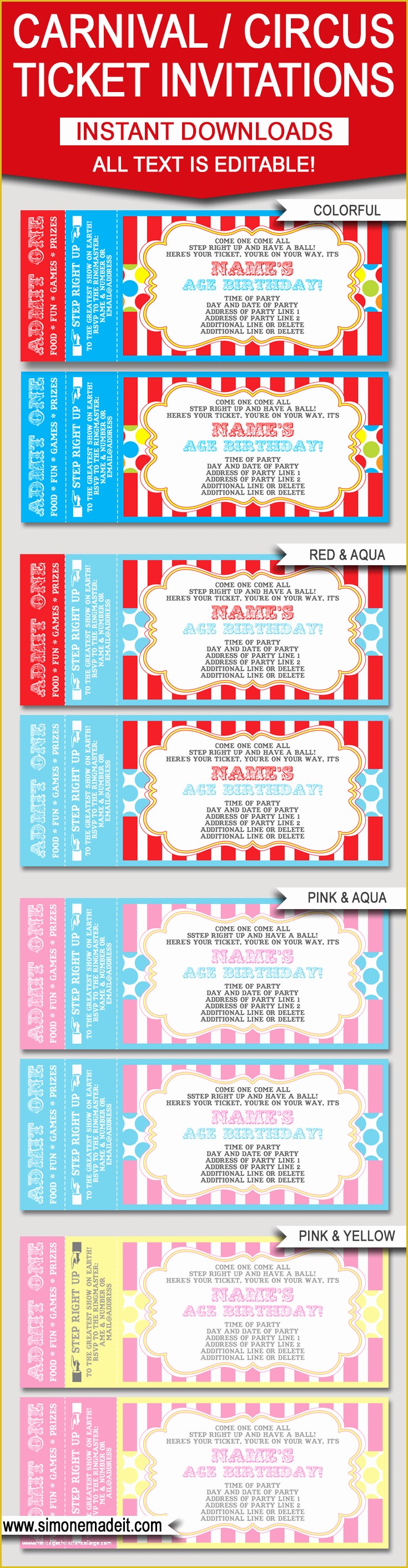 Editable Ticket Template Free Of Editable Carnival Ticket Invitations