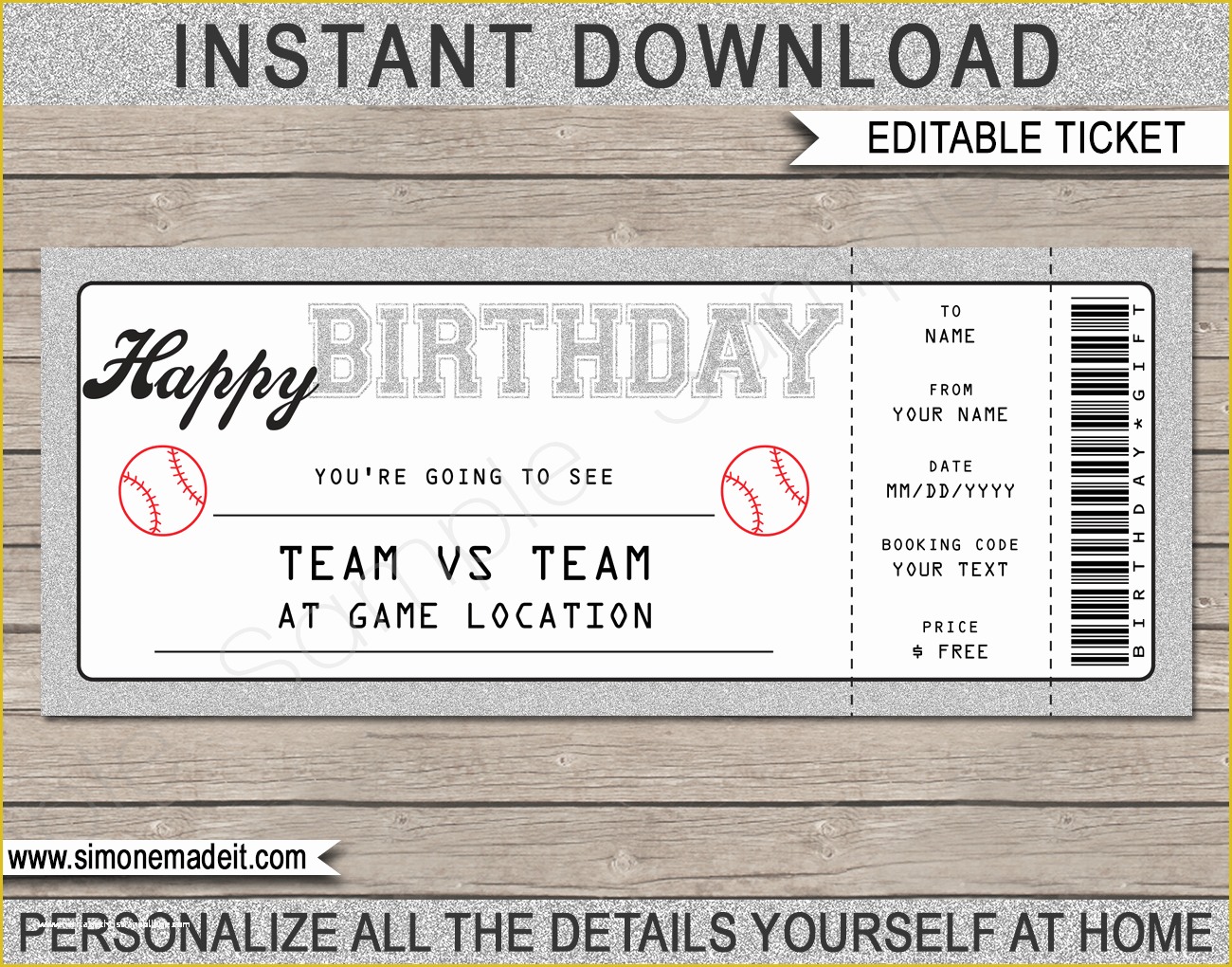 Editable Ticket Template Free Of Printable Birthday Baseball Game Ticket