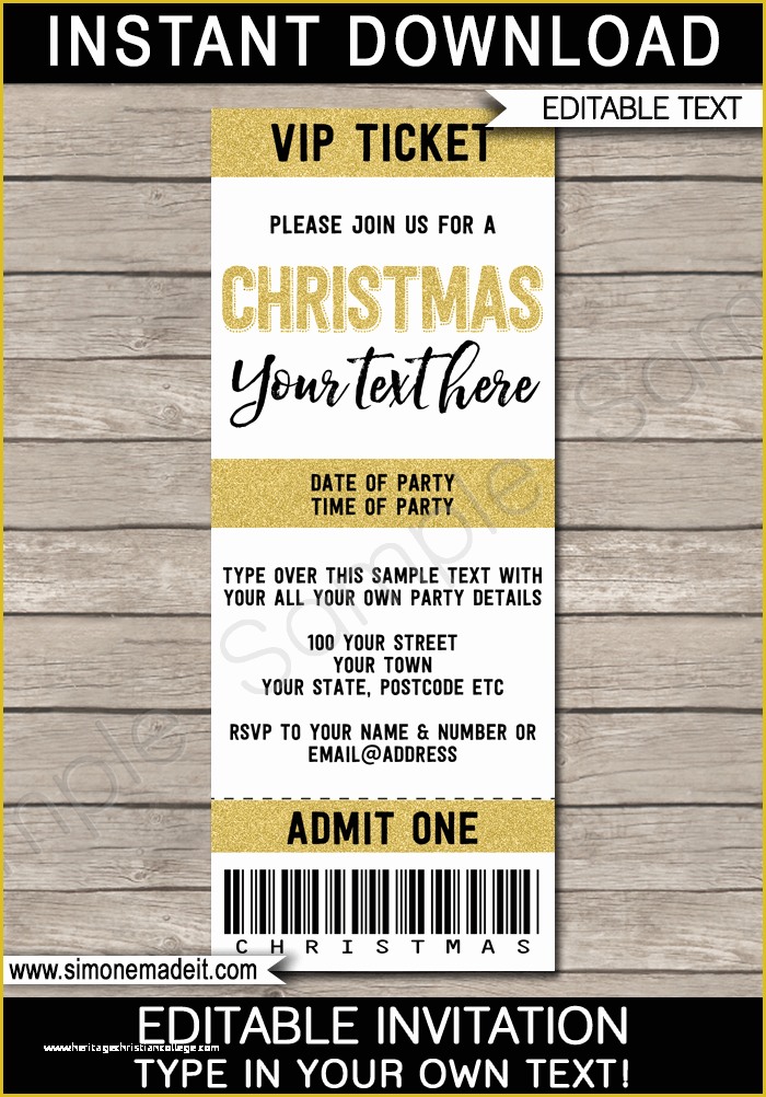 Editable Ticket Template Free Of Printable Christmas Party Ticket Invitations