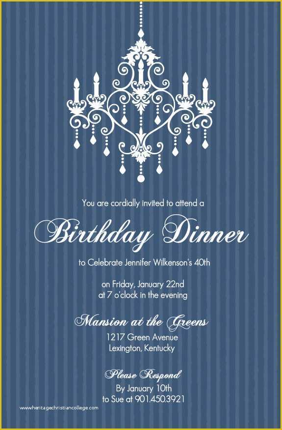 Elegant Birthday Invitation Templates Free Of 40th Birthday Invitations Elegant Chandelier Blue