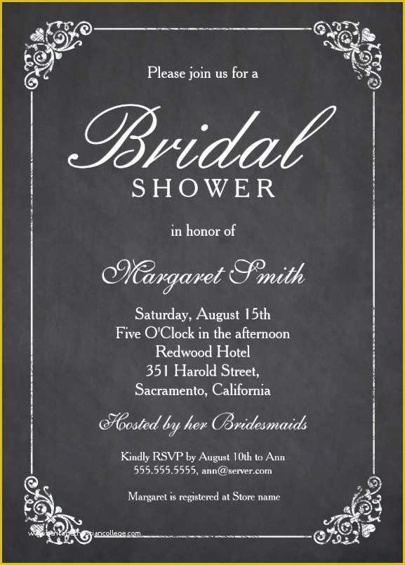 Elegant Birthday Invitation Templates Free Of Elegant Chalkboard Bridal Shower Invitation Template Line