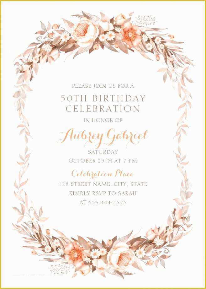 Elegant Birthday Invitation Templates Free Of Floral Adult 50th Birthday Invitations Elegant Fall