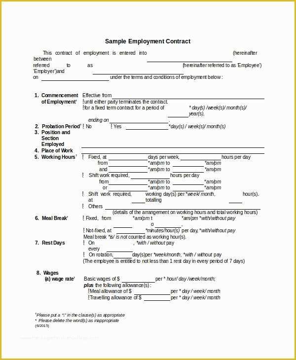 Employment Contract Template Free Of 15 Contarct Templates Free Sample Example format