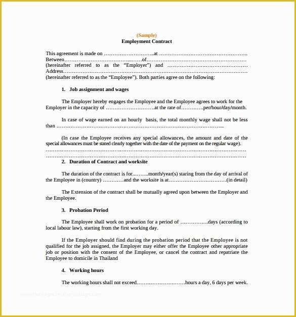 Employment Contract Template Free Of 52 Contract Agreement Templates