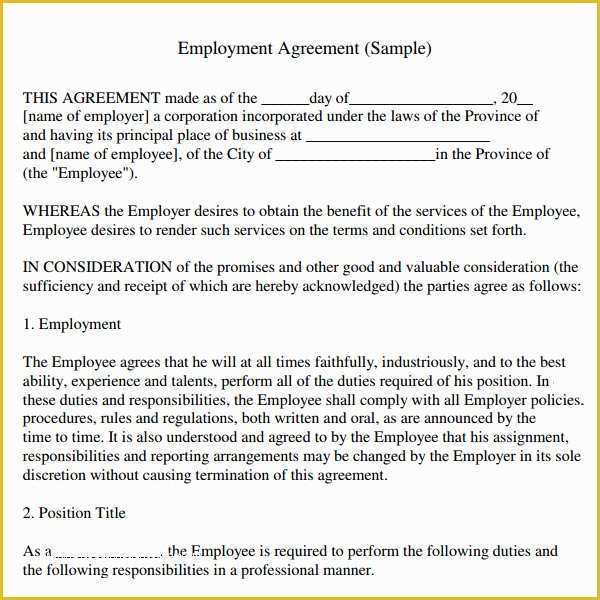 Employment Contract Template Free Of 6 Employment Agreement Templates