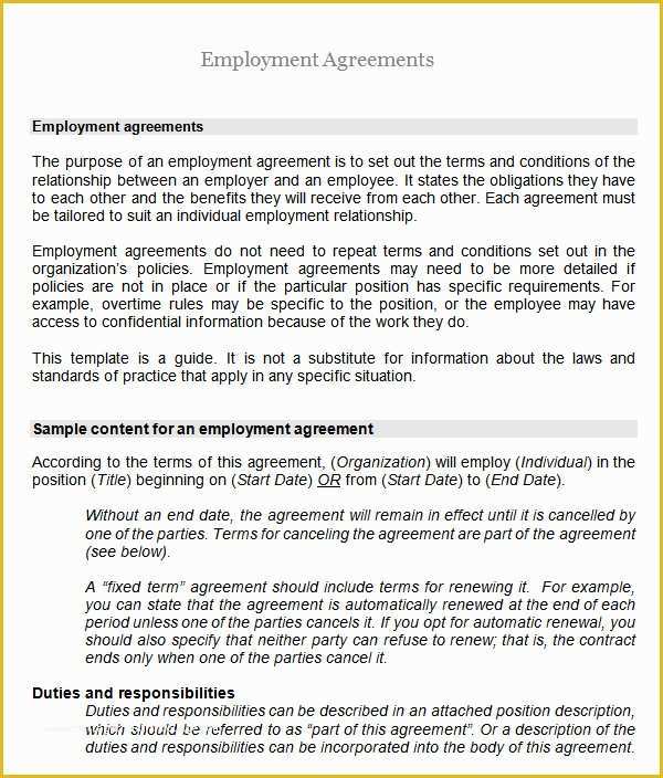 Employment Contract Template Free Of 6 Employment Agreement Templates