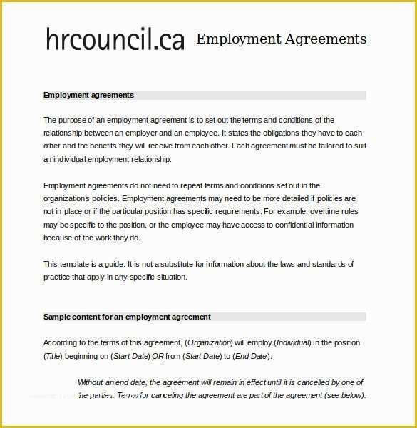 Employment Contract Template Free Of Employee Agreement Templates – 19 Free Word Pdf Document