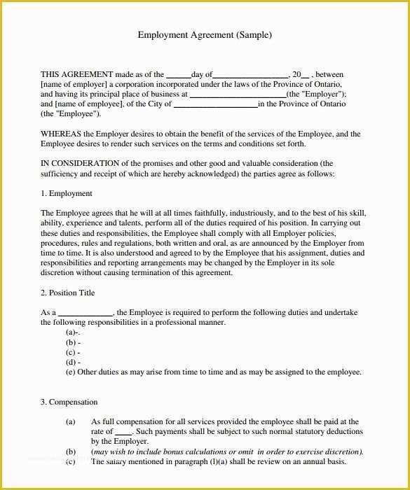 Employment Contract Template Free Of Employment Contract 9 Download Documents In Pdf Doc