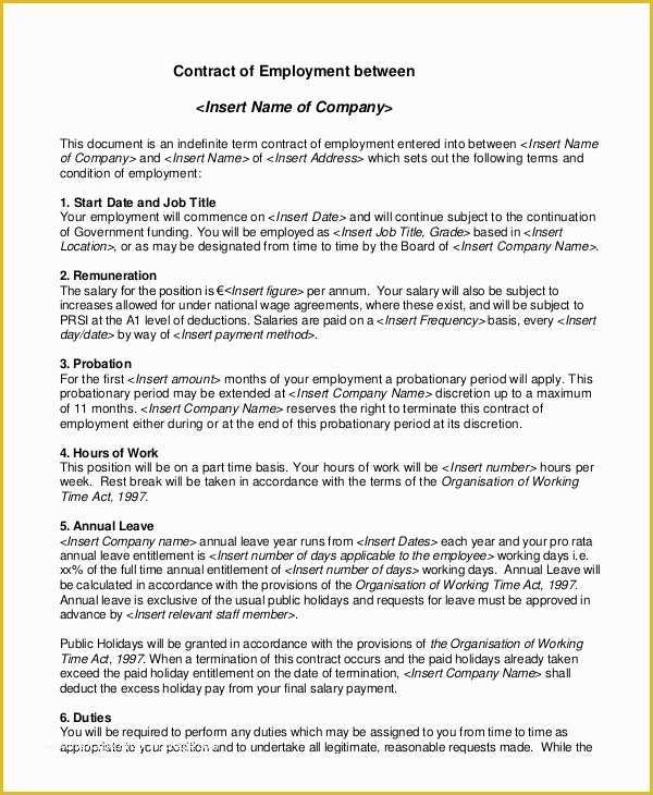 Employment Contract Template Free Of Employment Contract Template 15 Free Sample Example