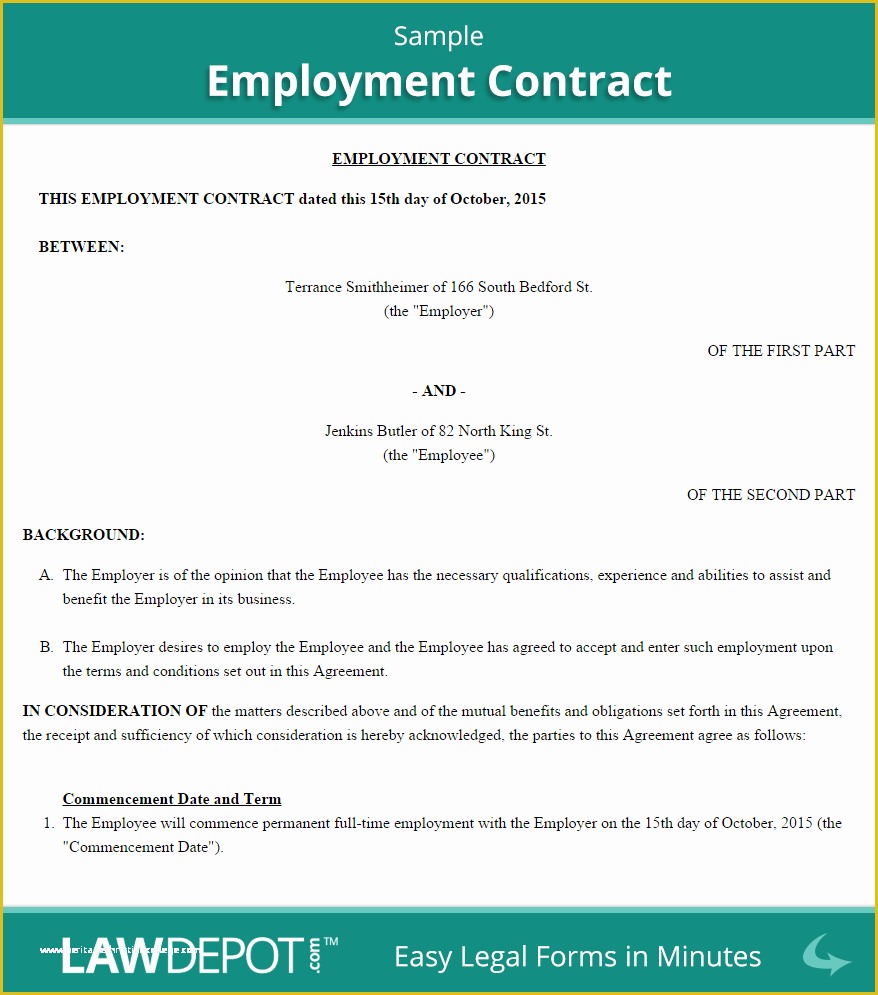 Employment Contract Template Free Of Employment Contract Template Us Lawdepot
