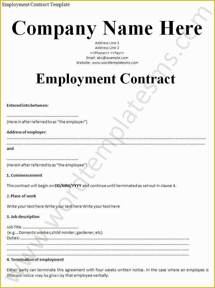 Employment Contract Template Free Of Free Printable Employment Contract Sample form Generic