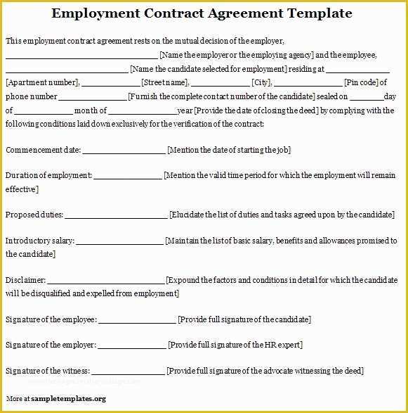 Employment Contract Template Free Of Free Printable Employment Contract Sample form Generic