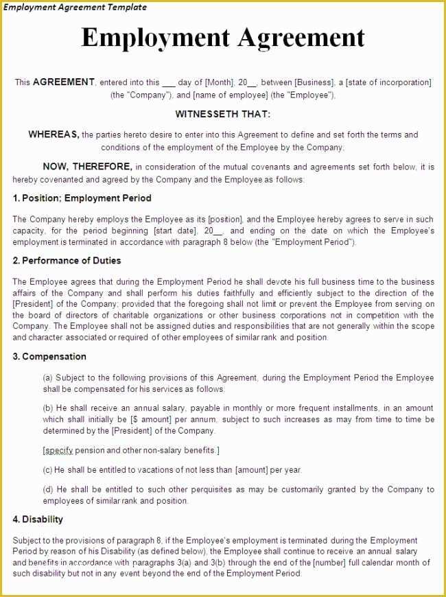 Employment Contract Template Free Of Helpful Template Sample for Employment Agreement Featuring