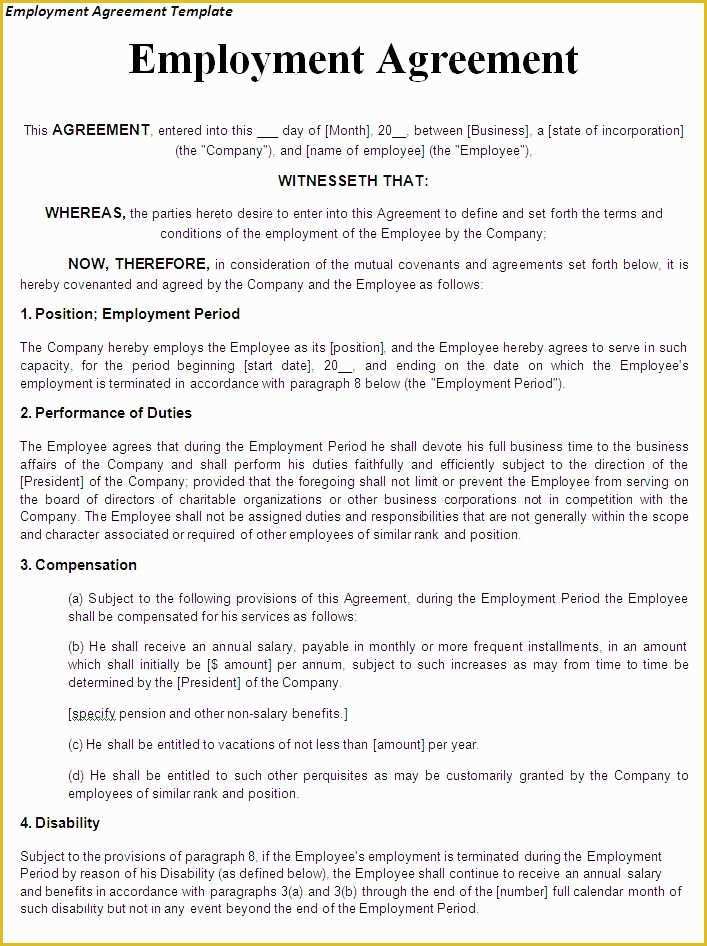 Employment Contract Template Free Of Printable Sample Employment Contract Sample form