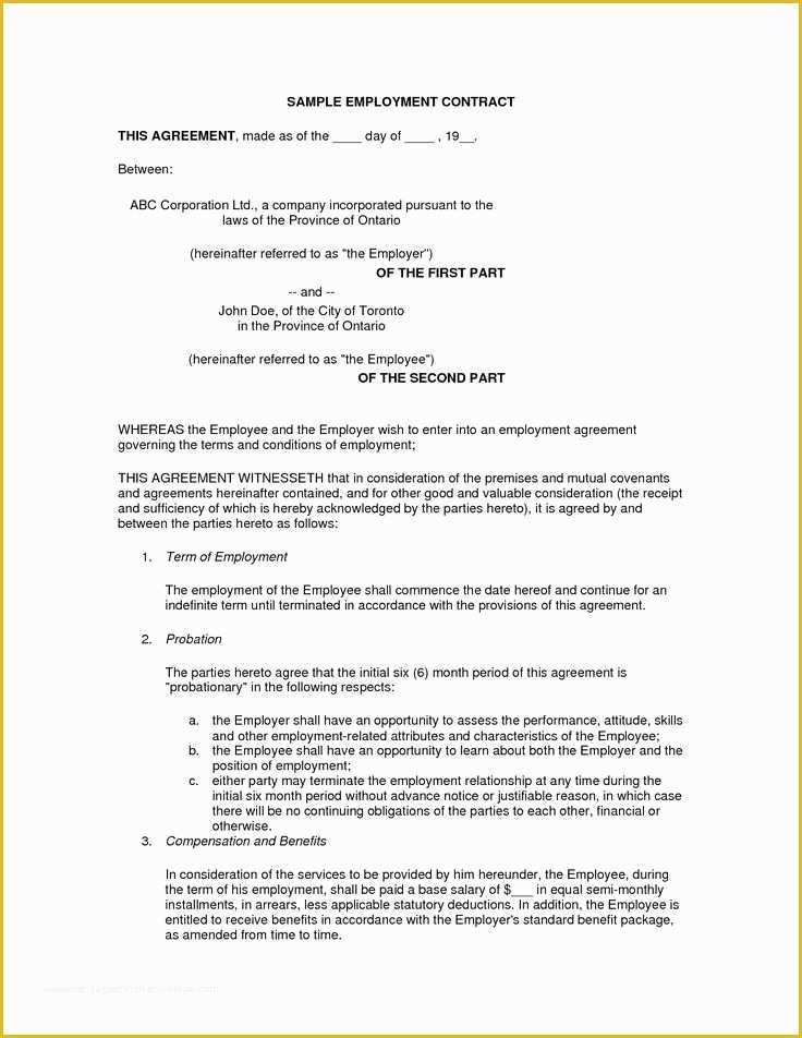 Employment Contract Template Free Of Printable Sample Employment Contract Sample form