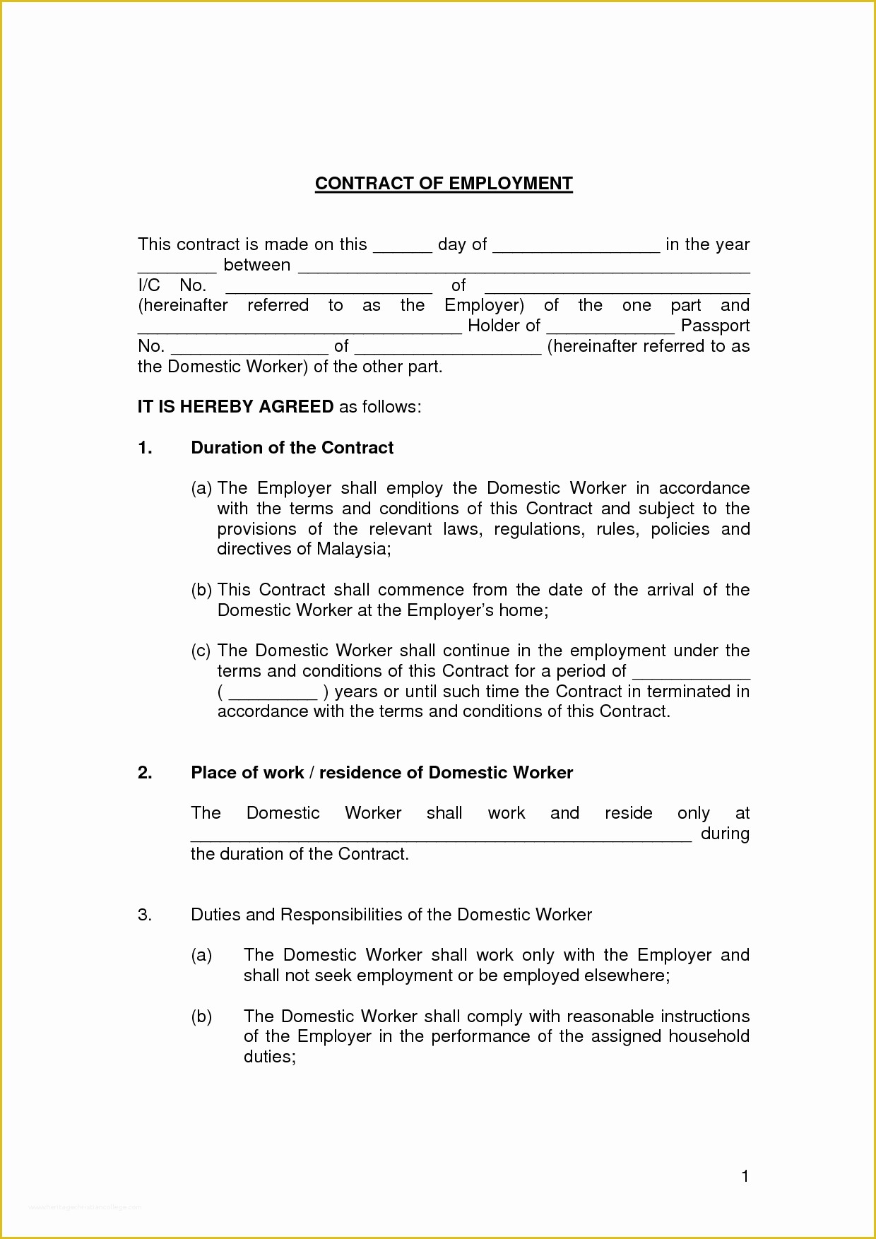 Employment Contract Template Free Of Printable Sample Employment Contract Sample form