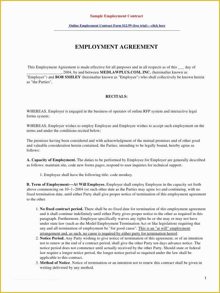 Employment Contract Template Free Of Restaurant Employee Contract Template Free software and