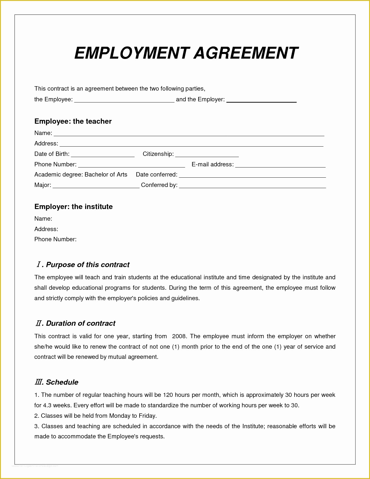 Employment Contract Template Free Of top 5 Free Employment Agreement Templates Word Templates