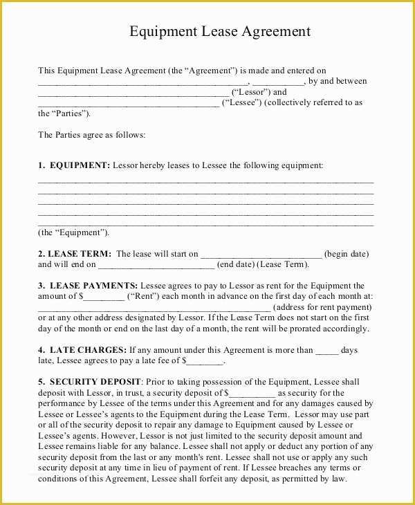 Equipment Lease Agreement Template Free Download Of 10 Equipment Rental Agreement Doc Pdf