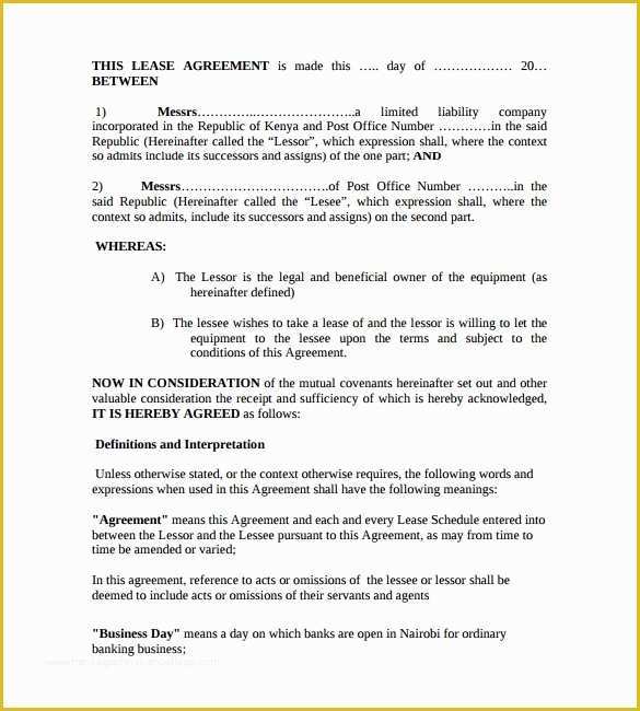 Equipment Lease Agreement Template Free Download Of 11 Equipment Lease forms to Download for Free