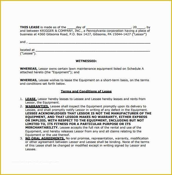 Equipment Lease Agreement Template Free Download Of 12 Equipment Lease Agreement – Samples Examples & format