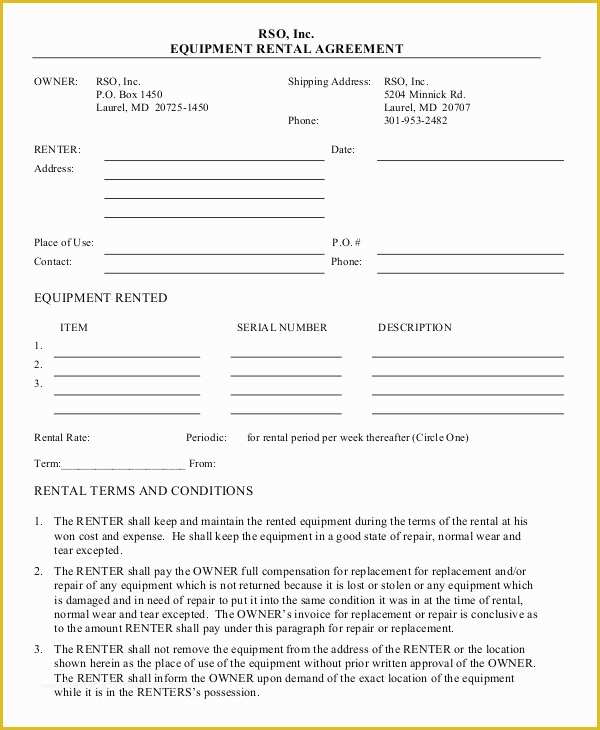 Equipment Lease Agreement Template Free Download Of 20 Equipment Rental Agreement Templates Doc Pdf