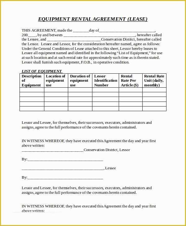 Equipment Lease Agreement Template Free Download Of 20 Equipment Rental Agreement Templates Doc Pdf