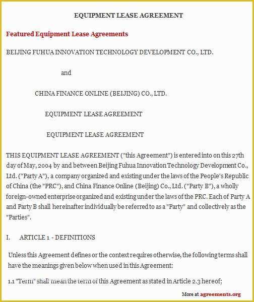 Equipment Lease Agreement Template Free Download Of Equipment Lease Agreement Sample Equipment Lease