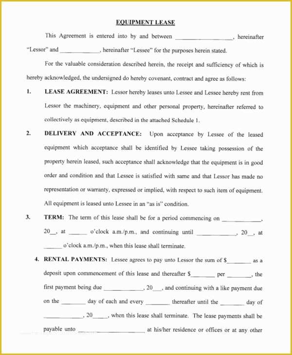 Equipment Lease Agreement Template Free Download Of Equipment Lease form Template Picture – Equipment Rental