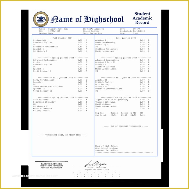 52 Fake High School Transcript Template Free