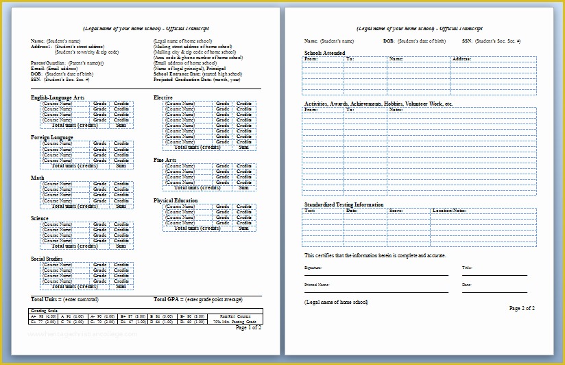 Fake High School Transcript Template Free Of Homeschool High School Transcripts