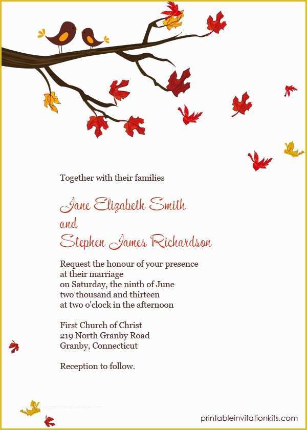 Fall Invitation Templates Free Of Free Pdf Downlaod Autumn Lovebirds Invitation Template