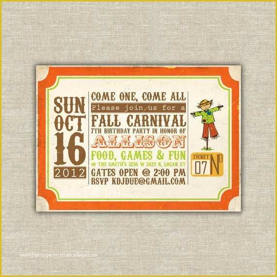 Fall Invitation Templates Free Of Items Similar to Harvest Party Invitations Carnival Ticket
