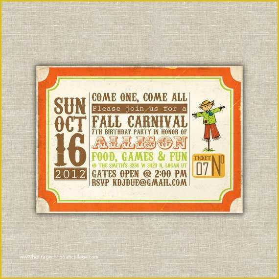 Fall Invitation Templates Free Of Items Similar to Harvest Party Invitations Carnival Ticket