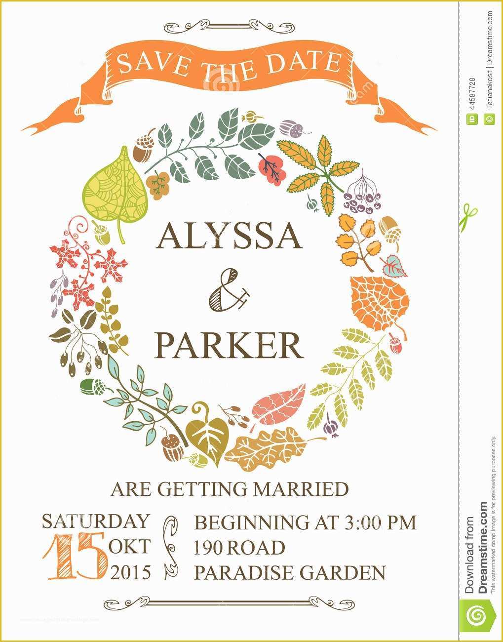 Fall Save the Date Templates Free Of Autumn Wedding Save Date Card with Leaves Wreath Stock